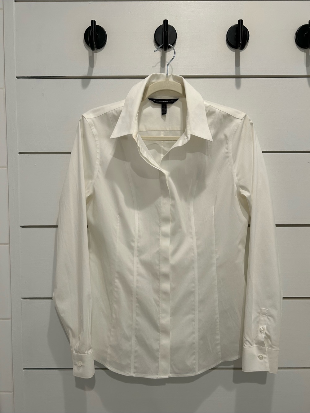 White House Black Market White Button Down Blouse Size 6 Long Sleeve